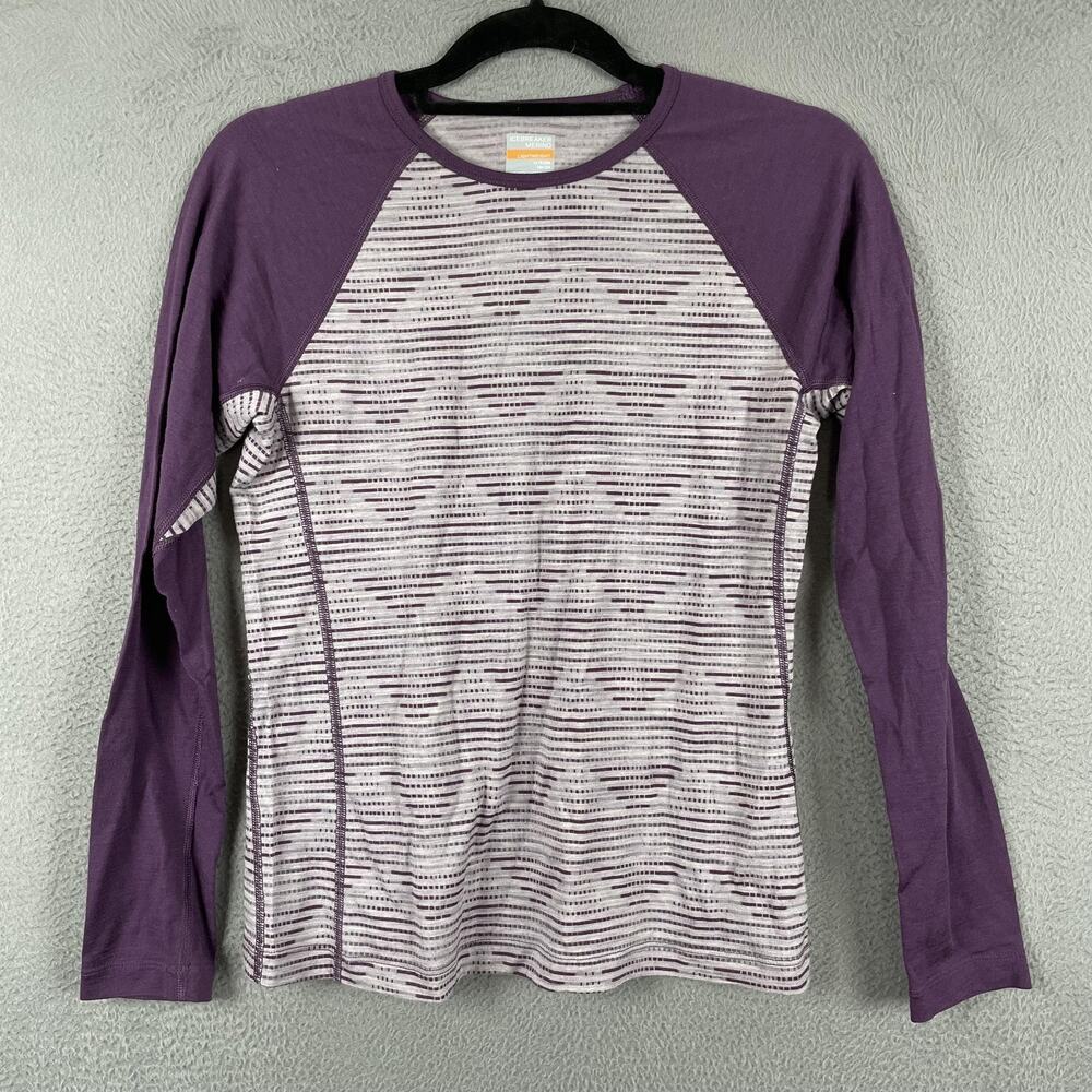 Icebreaker T-Shirt Kids 14 Purple Merino Wool Long Sleeve Lightweight Slim